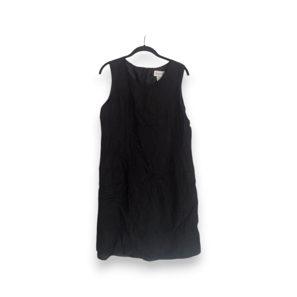 Chadwicks Women's 16 Linen Blend Dress Black Sleeveless Square Neck Lined